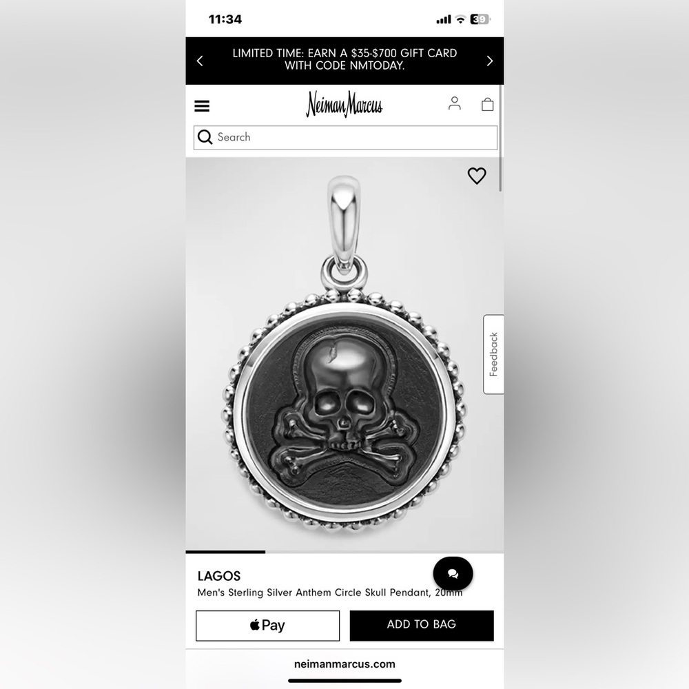 LAGOS Silver Skull Pendant